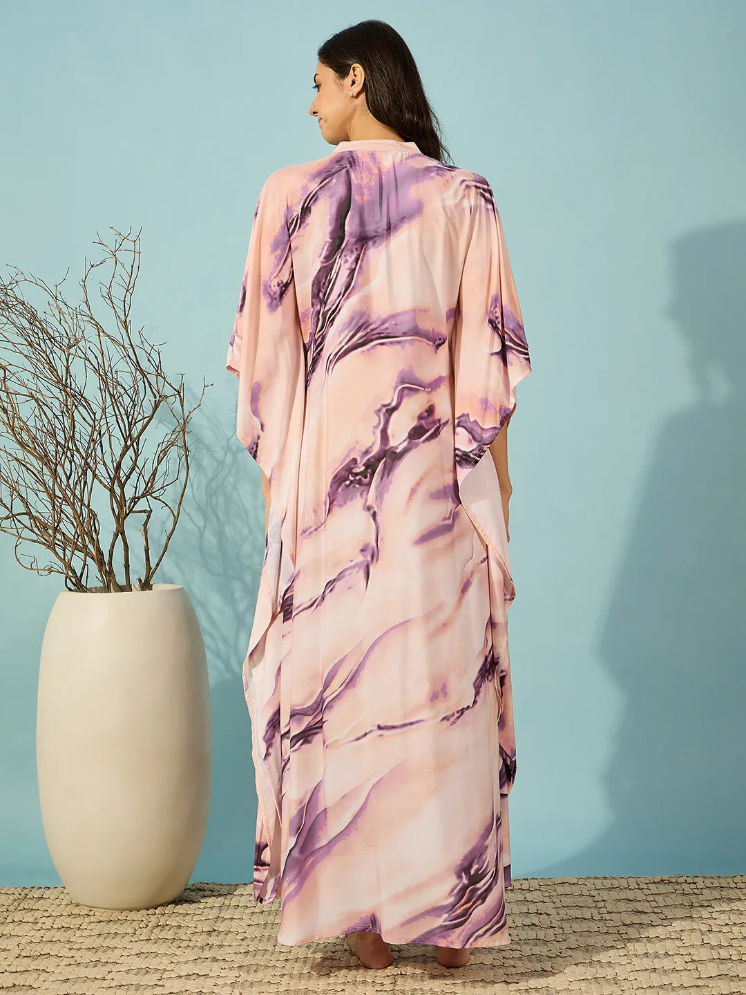 Women's Purple Viscose Rayon Abstract Kaftan - The Kaftan Company