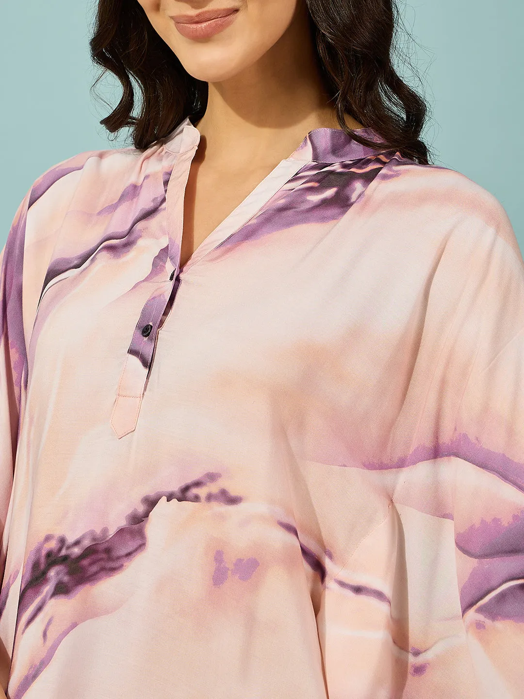 Women's Purple Viscose Rayon Abstract Kaftan - The Kaftan Company