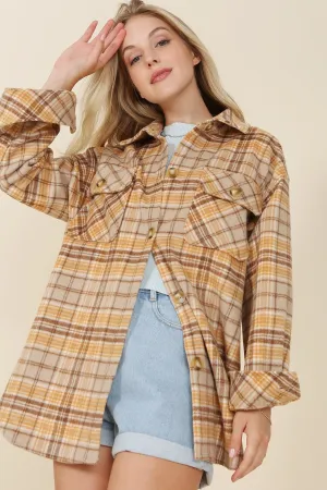 Wool Blend Plaid Shirt Jacket