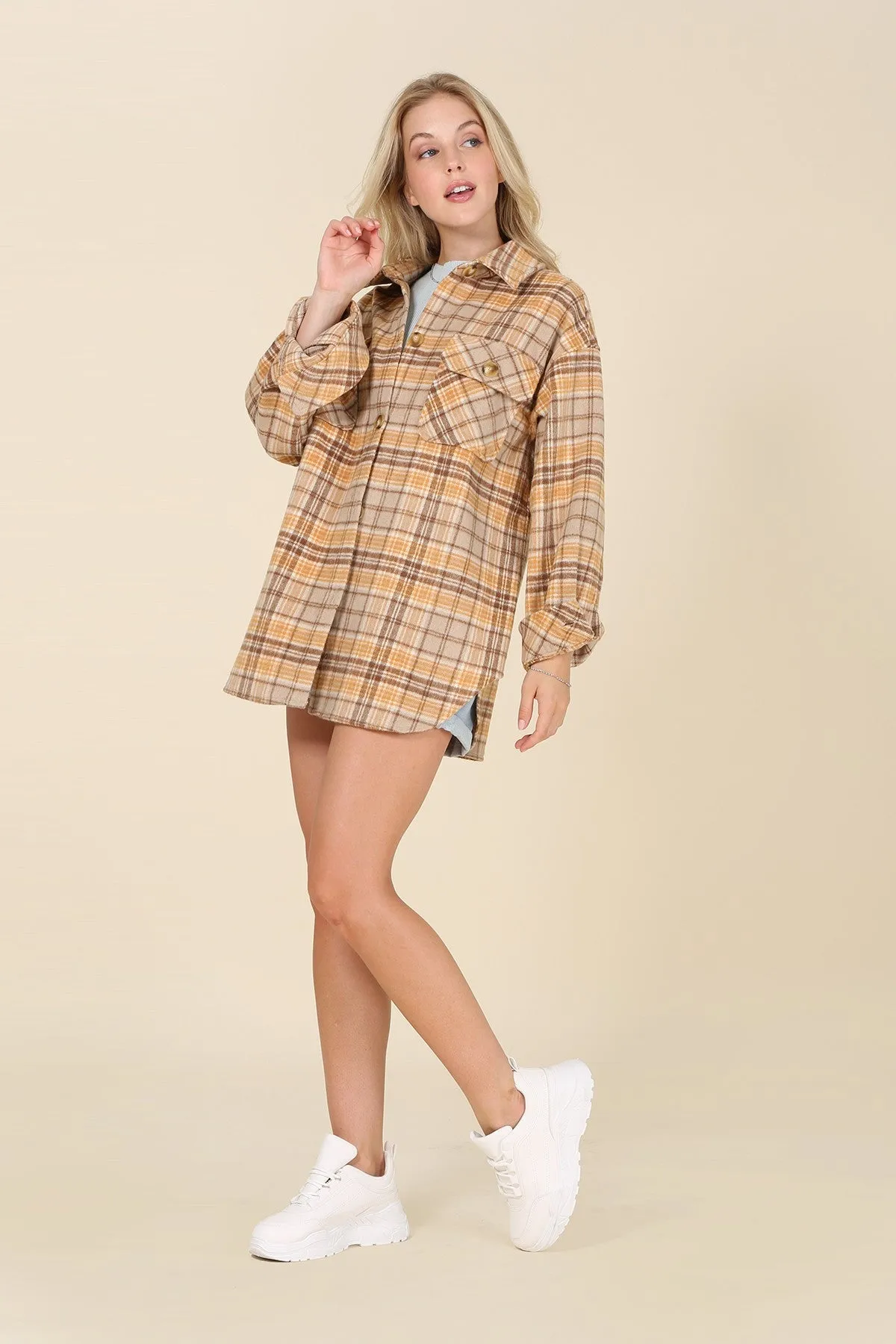 Wool Blend Plaid Shirt Jacket