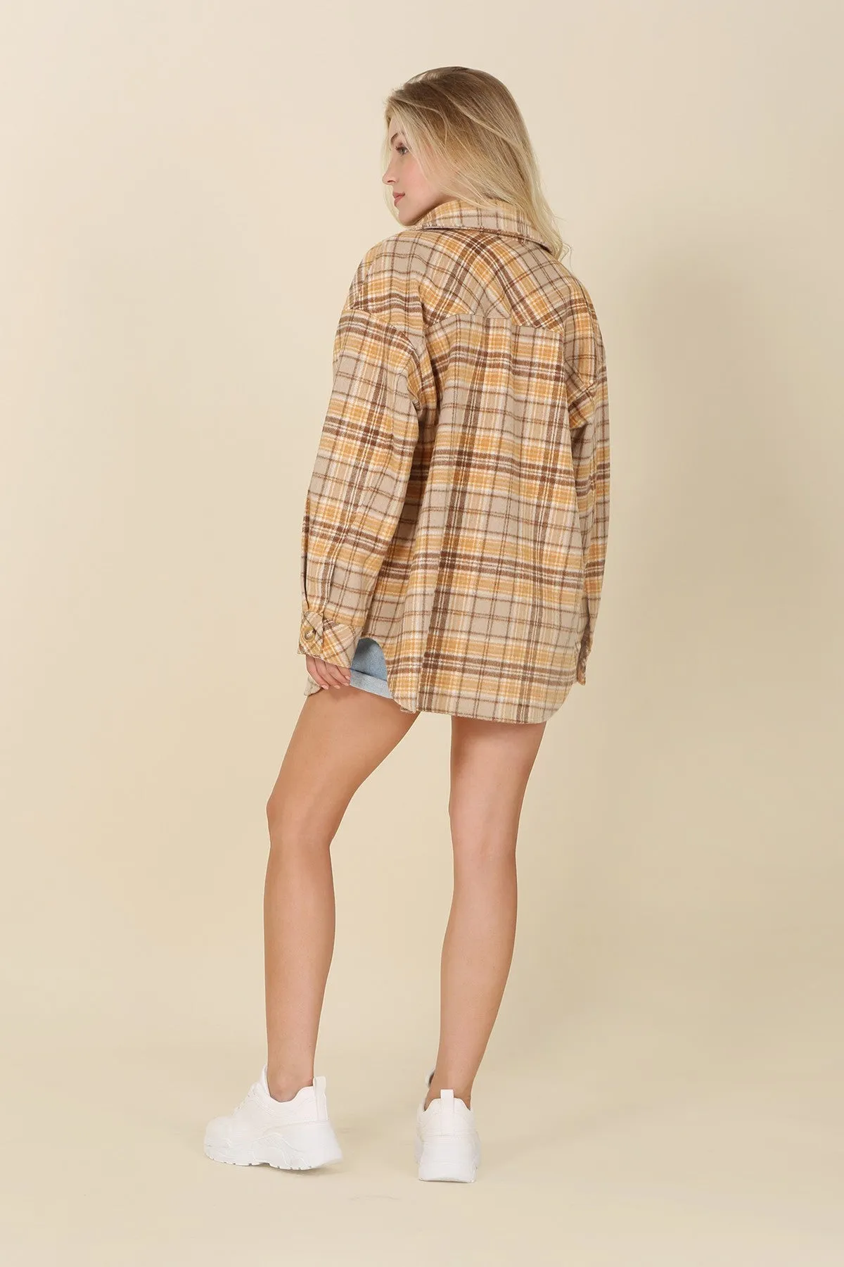 Wool Blend Plaid Shirt Jacket