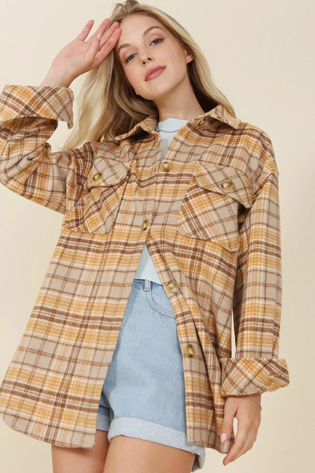 Wool Blend Plaid Shirt Jacket