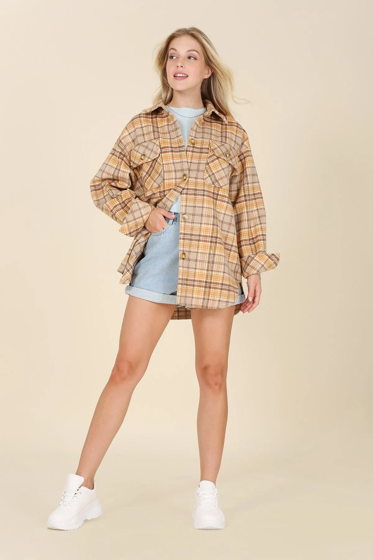 Wool Blend Plaid Shirt Jacket