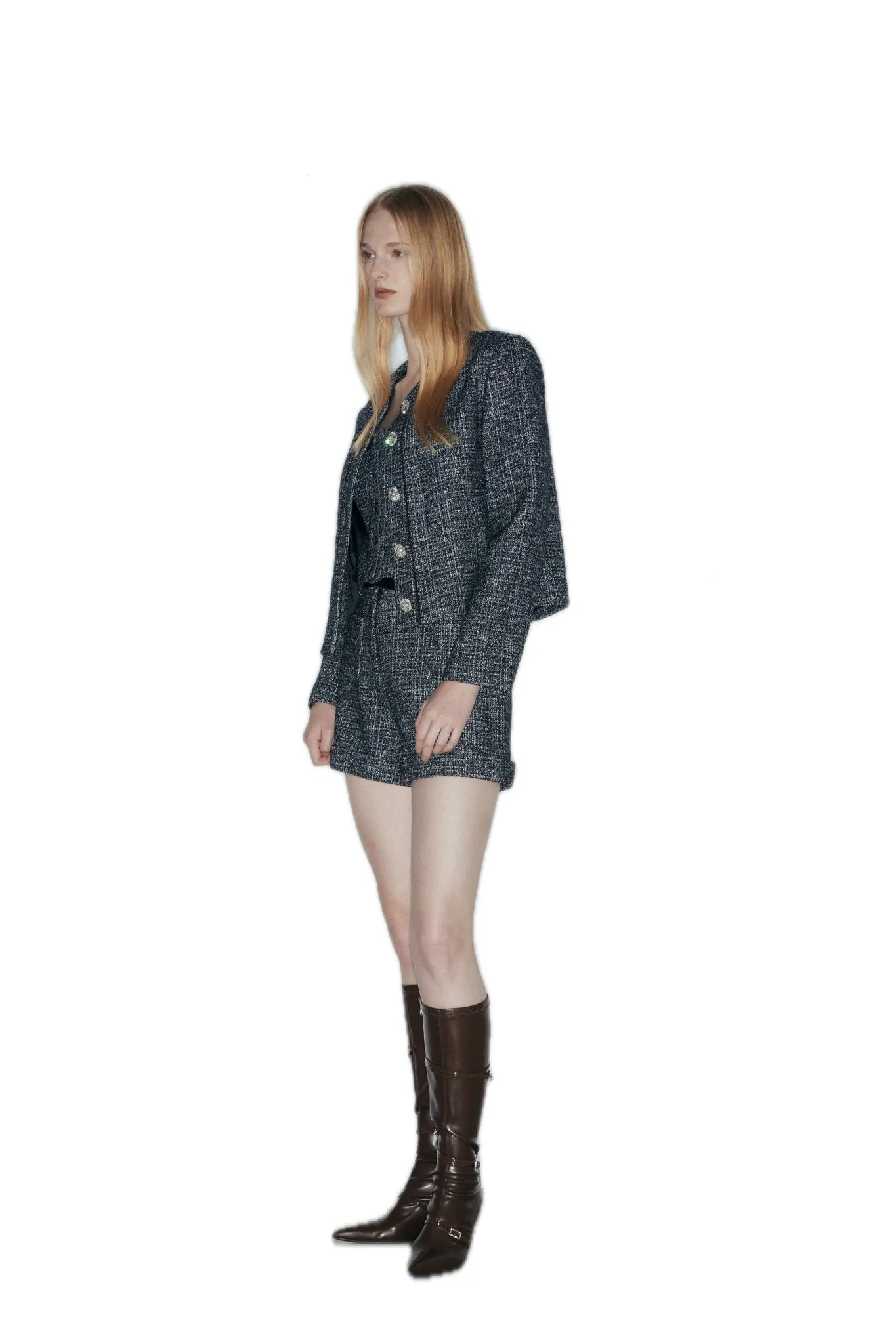 Wool-Blend Tweed Jacket In Black White