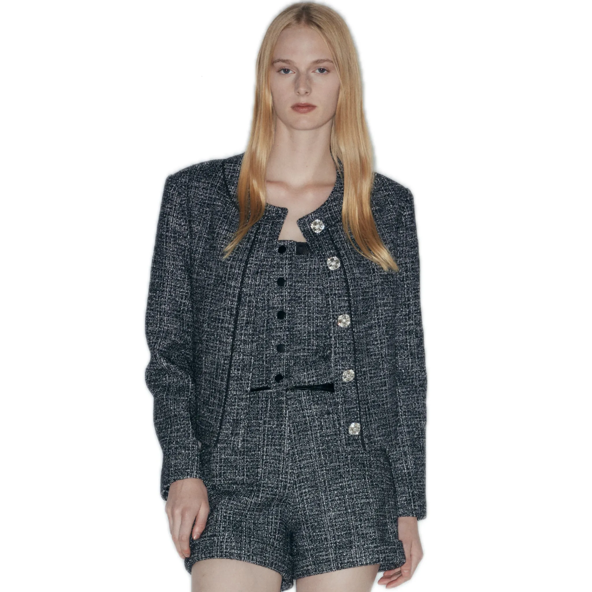 Wool-Blend Tweed Jacket In Black White
