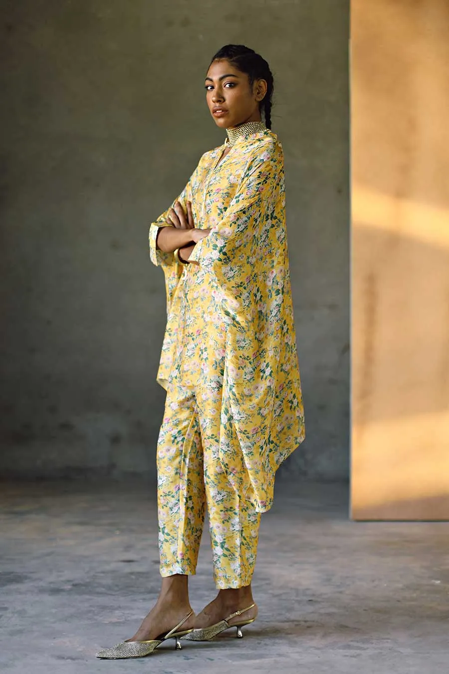 Yellow Floral Laguna Short Kaftan