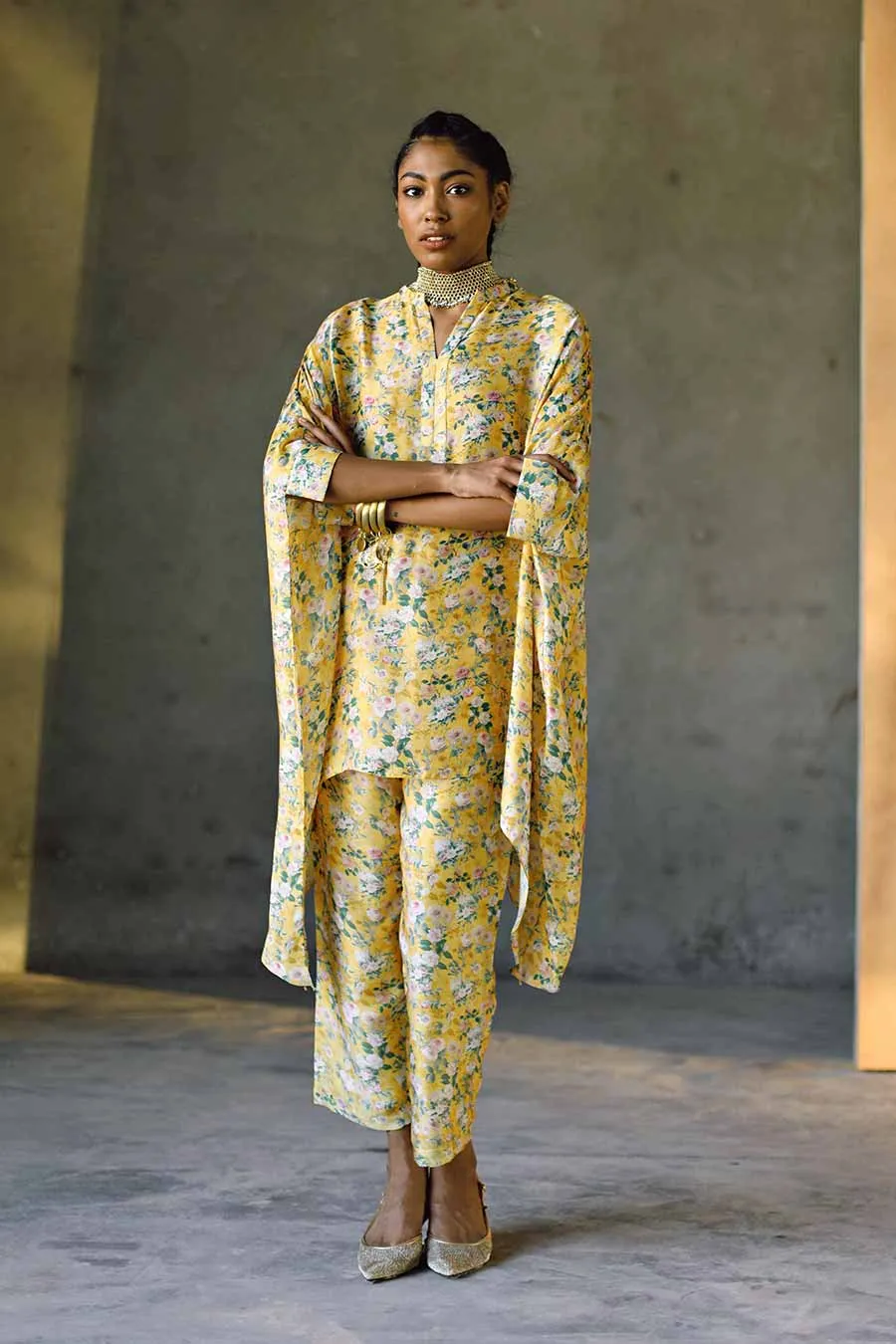 Yellow Floral Laguna Short Kaftan