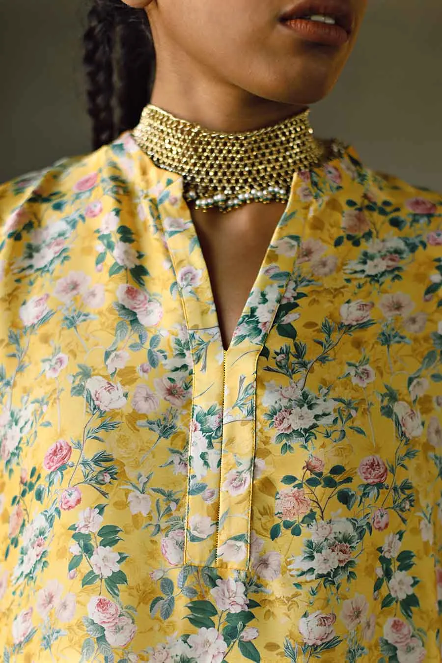 Yellow Floral Laguna Short Kaftan