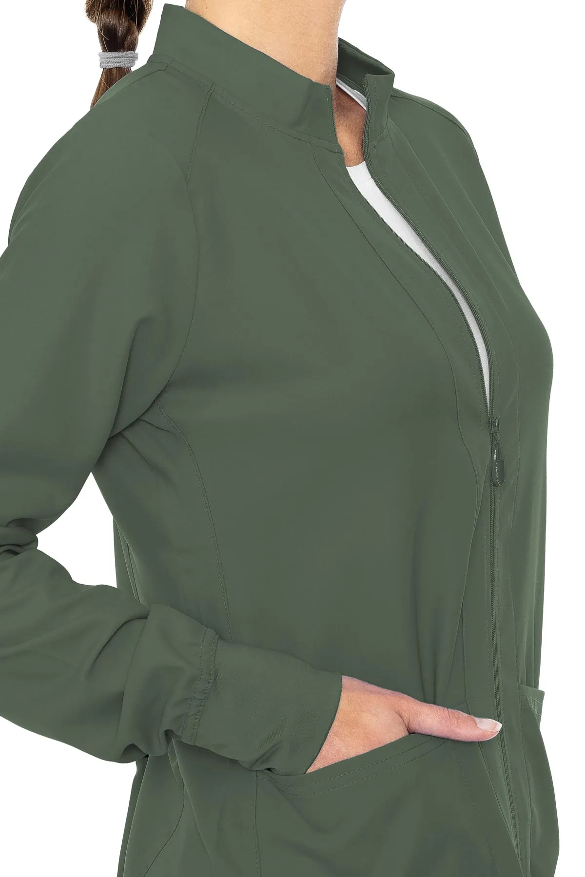Zip Front Warm-Up With Shoulder Yokes by Med Couture(MC Insight)  XS-5XL /Olive