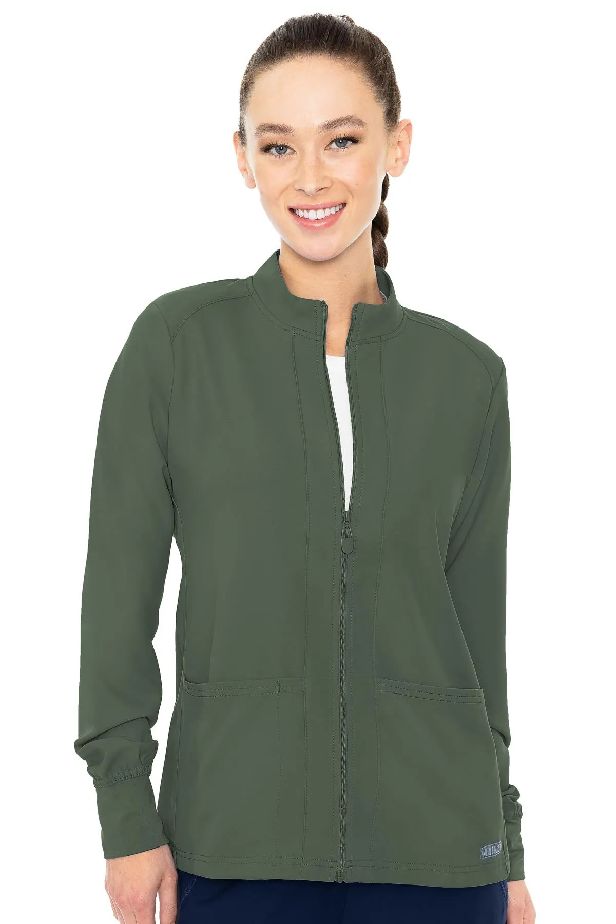 Zip Front Warm-Up With Shoulder Yokes by Med Couture(MC Insight)  XS-5XL /Olive